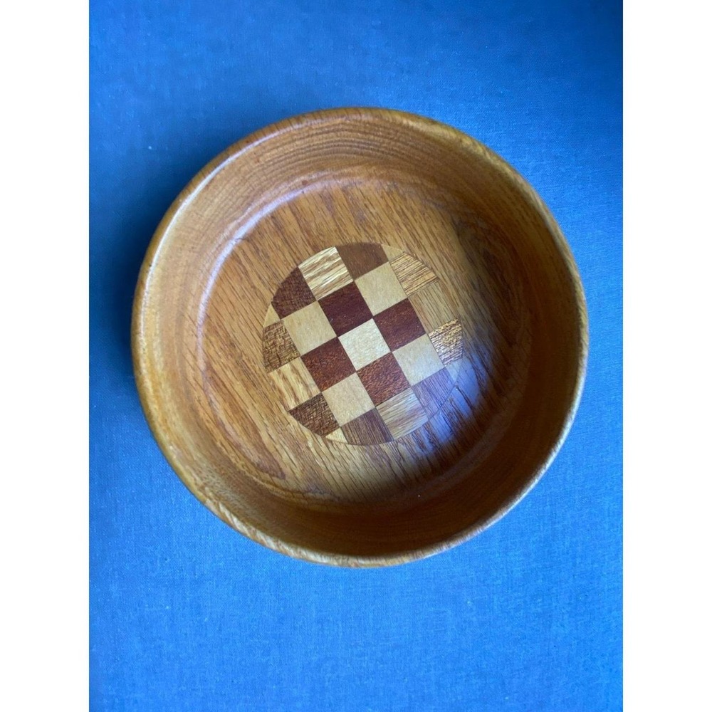 Bowl Hand Crafted Checkerboard Inlay 6" Decor L1